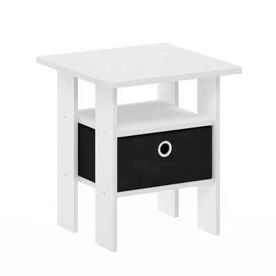 FURINNO ANDREY END TABLE NIGHTSTAND WITH BIN DRAWER, WHITE/BLACK 