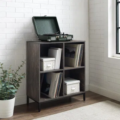 Crosley Furniture Jacobsen Record Storage Cube Bookcase Brown Ash/matte Black