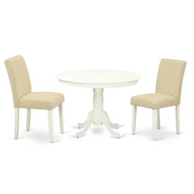 East West Furniture Dining Room Set Linen White, Hlab3-lwh-02