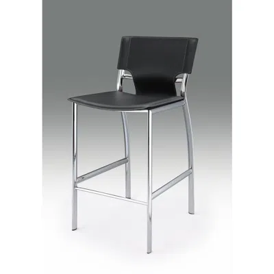 Creative Images Black Leather Bar Stool, Chrome Base, 25"seat High, Set Of 2