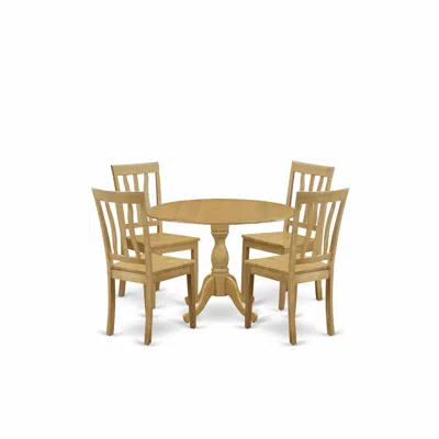 East West Furniture Dmnf5-oak-c 5 Piece Dining Room Table Set - Oak Modern Dining Table And 4 Oak Linen Fabric Dining Ro
