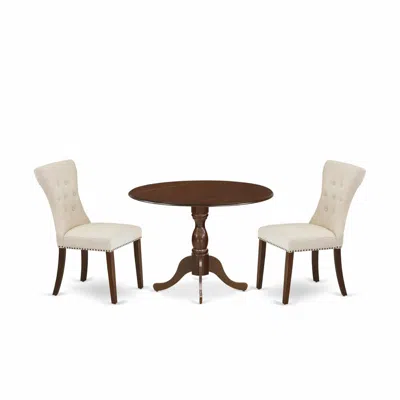 East West Furniture Dmga3-mah-32 3 Piece Modern Dining Table Set - Mahogany Dinning Table And 2 Light Tan Linen Fabric U