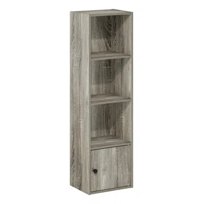 Furinno Luder 4-tier Shelf Bookcase With 1 Door Storage Cabinet, French Oak