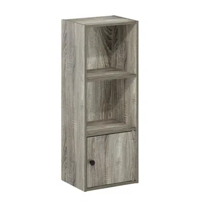 Furinno Luder 3-tier Shelf Bookcase With 1 Door Storage Cabinet, French Oak