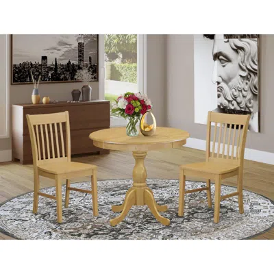 East West Furniture Amnf3-oak-w 3 Pc Dining Room Table Set - 1 Modern Dining Room Table And 2 Oak Dining Chairs - Oak Fi