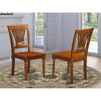 East West Furniture Plainville Kitchen Dining Chair With Wood Seat - Saddle Brown Finish, Set Of 2