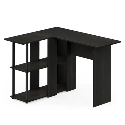 Furinno Abbott L-shape Desk With Bookshelf, Espresso/black, 17092ex/bk