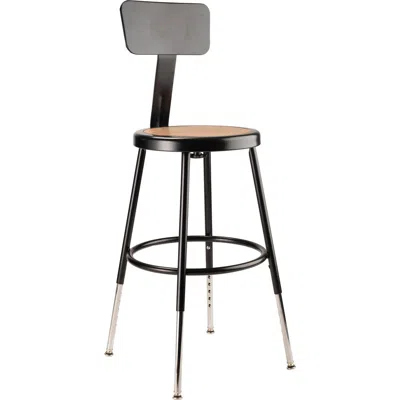 National Public Seating Nps 19"-27" Height Adjustable Heavy Duty Steel Stool With Backrest, Black