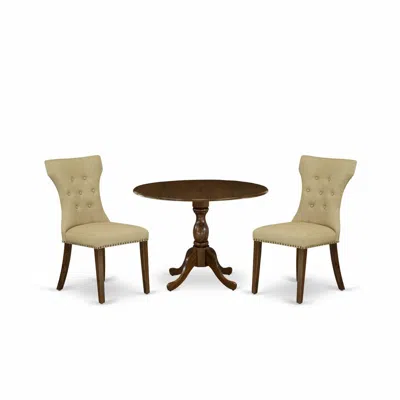 East West Furniture Dmga3-awa-03 3 Piece Modern Dining Table Set Contains 1 Drop Leaves Dining Table And 2 Brown Linen F