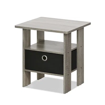 Furinno End Table Bedroom Night Stand W/bin Drawer, French Oak Grey/black