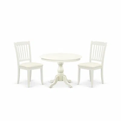 East West Furniture Hbda3-lwh-w 3 Piece Modern Dining Table Set - Linen White Breakfast Table And 2 Linen White Dining C