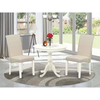 East West Furniture 3 Piece Dining Room Set Includes 1 Pedestal Table And 2 Cream Linen Fabric Kitchen Chairs With High 