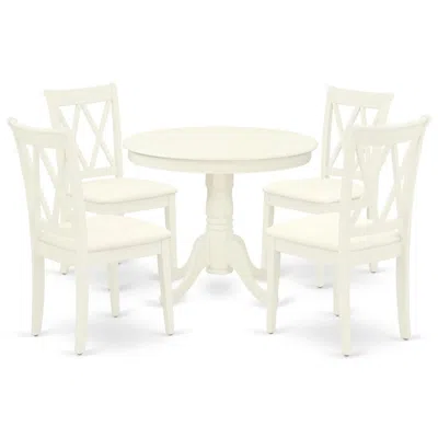 East West Furniture Dining Room Set Linen White, Ancl5-lwh-w