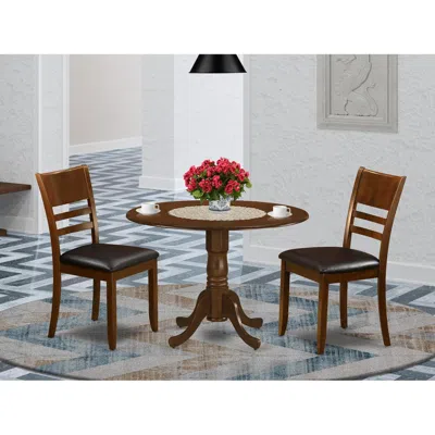 East West Furniture 3 Pc Dinette Table With 2 Drop Leaves And 2 Leather Kitchen Chairs