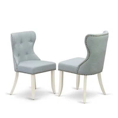 East West Furniture - Set Of 2 - Parson Chairs- Dining Room Chair Includes Linen White Solid Wood Structure With Baby Bl