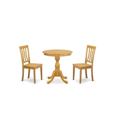 East West Furniture - Esan3-oak-w - 3-pc Modern Dining Room Set - 2 Dining Room Chairs And 1 Dining Room Table (oak Fini