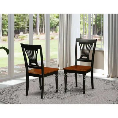 East West Furniture Plainville Kitchen Dining Chair With Wood Seat - Black & Cherry Finish., Set Of 2
