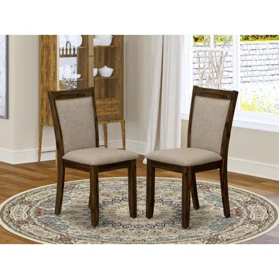 East West Furniture Mzcnt04 Dining Room Chairs - Light Tan Linen Fabric Seat And High Chair Back - Sand Blasting Antique