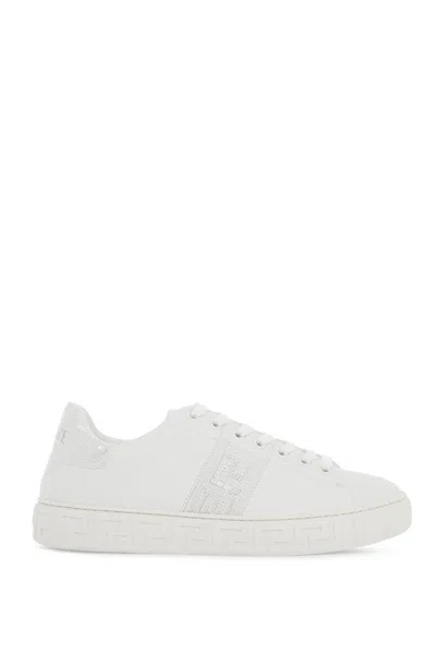 Shop Versace Sneakers Greca Con Paillettes In White