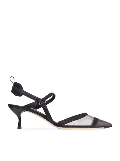 Fendi Colibri Ff Mesh Slingback Kitten-heel Pumps In Black