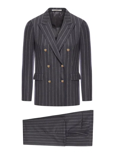 Shop Tagliatore Double-breasted Suit In Pinstripe Fabric In Grey