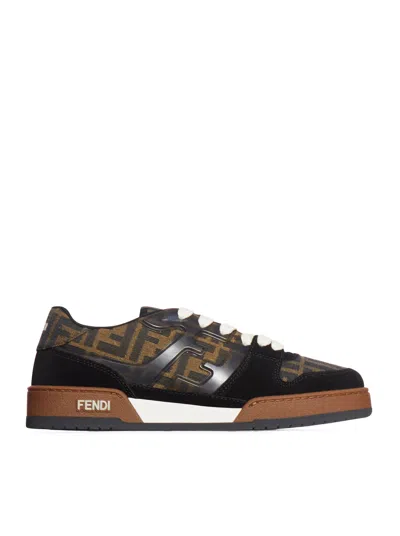 Fendi Match Low-top Ff Jacquard Fabric And Suede Sneakers In Brown