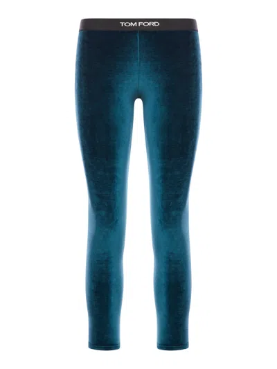 Shop Tom Ford Velvet Leggings With Logo Band In Green