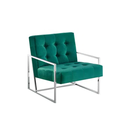 Best Master Furniture Beethoven 31.5" Velvet Accent Chair In Green/silver Plated