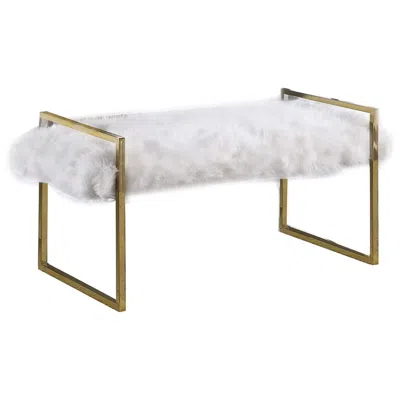 Best Master Furniture Jamie White Faux Fur Accent Bench With Gold Frame