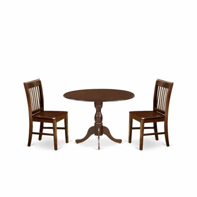 East West Furniture Dmnf3-mah-w 3 Pc Kitchen Dining Table Set - Mahogany Dropleaf Dining Table And 2 Mahogany Kitchen Ch