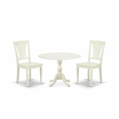 East West Furniture Dmav3-lwh-w 3 Piece Modern Dining Table Set Contains 1 Drop Leaves Dining Table And 2 Linen White Di