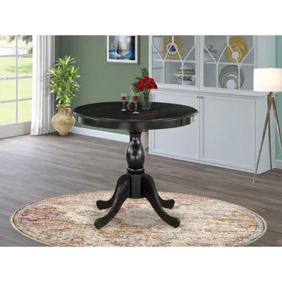 East West Furniture Round Kitchen Table - Black Table Top And Black Pedestal Leg Finish