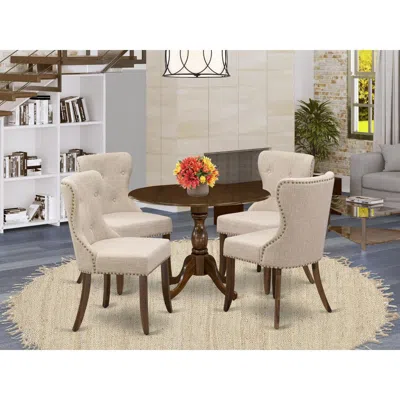 East West Furniture 5 Piece Dining Table Set Consists Of 1 Drop Leaves Dining Table And 4 Light Tan Linen Fabric Kitchen