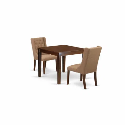 East West Furniture Oxfo3-mah-47 3-pc Dinette Room Set Includes 1 Modern Kitchen Table And 2 Light Sable Linen Fabric Up