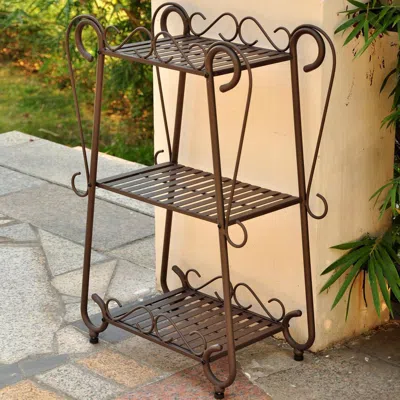 International Caravan Santa Fe Iron Nailhead 3-tier Plant/utility Shelf