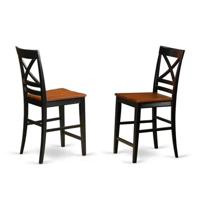 East West Furniture Quincy Counter Height Stools With X-back In Black & Cherry Finish, Set Of 2