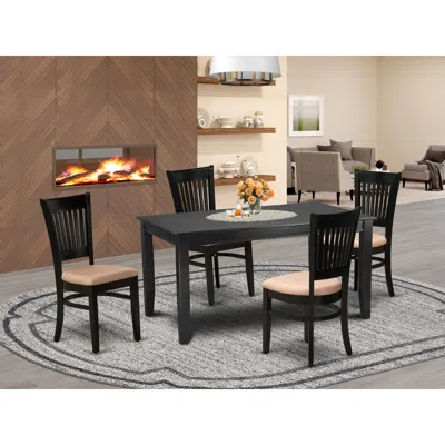 East West Furniture Dining Table- Dining Chairs, Duva5-blk-c