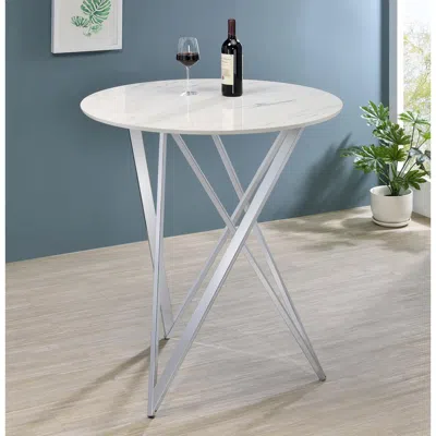Coaster Co. Of America Bexter Faux Marble Round Top Bar Table White And Chrome