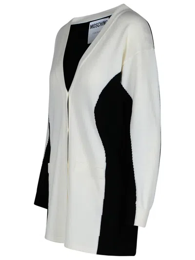 Moschino Black And White Wool Cardigan In White