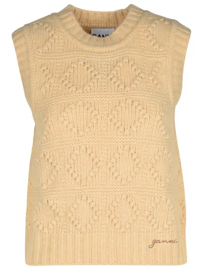 Shop Ganni Beige Wool Blend Vest