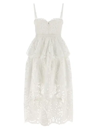 Shop Self-portrait Self Portrait 'white Cotton Lace Tiered Midi' Dress