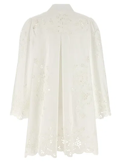 Dolce & Gabbana Sleeve Puff Embroidery Floral Hem Scalloped In White