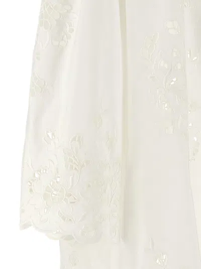 Dolce & Gabbana Sleeve Puff Embroidery Floral Hem Scalloped In White