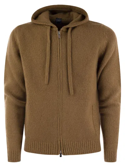 Fedeli Pure Cashmere Hooded Cardigan In Brown