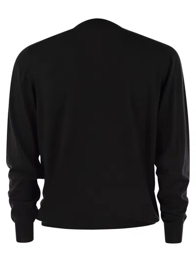 Fedeli Crew-neck Sweater In Virgin Wool In Black