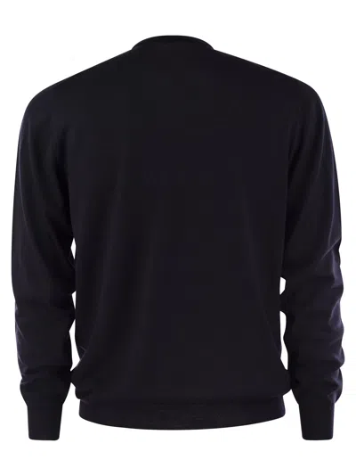Fedeli Cotton Crew Neck Sweater In Blue