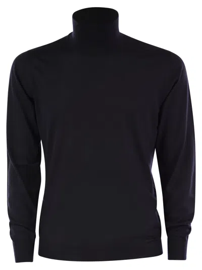 Fedeli Turtleneck Sweater In Virgin Wool In Night Blue