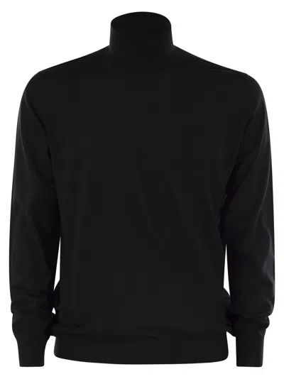Fedeli Turtleneck Sweater In Virgin Wool In Black