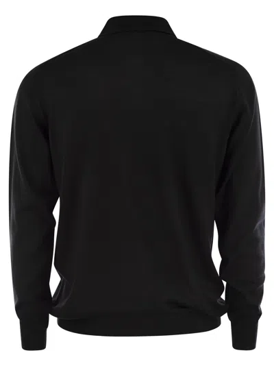 Fedeli Three-button Virgin Wool Polo Shirt In Black