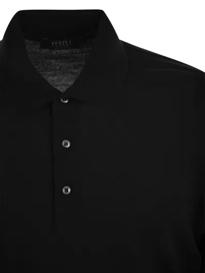 Fedeli Three-button Virgin Wool Polo Shirt In Black